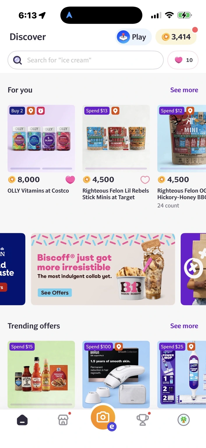 Fetch Discover tab showing personalized bonus-point offers, including 8,000-point and 4,500-point examples.